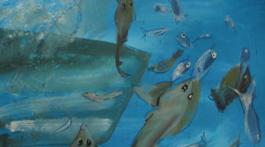 Viele gemalte kleine und große Fische landen oft als Beifang im Netz